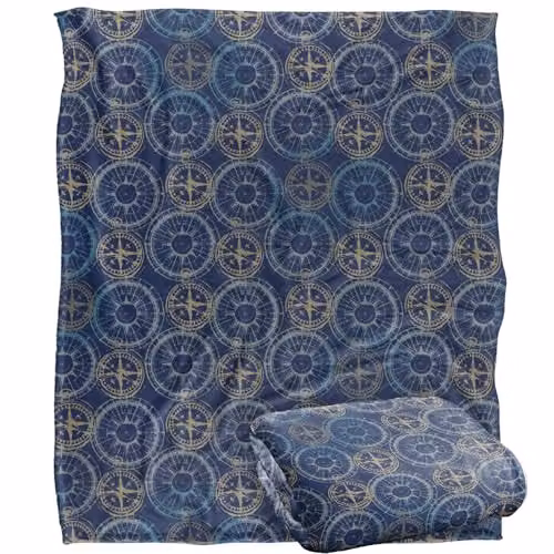 JQ Licensing Compass Pattern 3 Silky Touch Super Soft Fleece Throw Blanket in White, W/D/H: 152 x 127 cm
