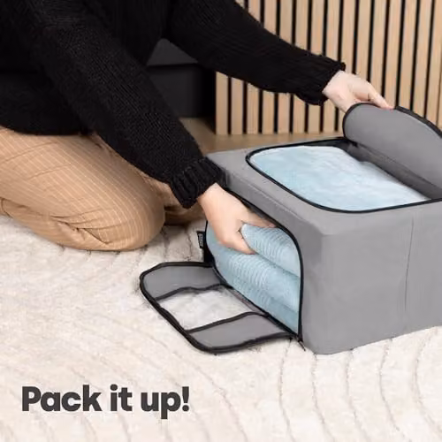 LIVIVO Set of 3 Grey Fabric Storage Bags for Bedding and Clothes, Foldable Underbed Organisers – 3