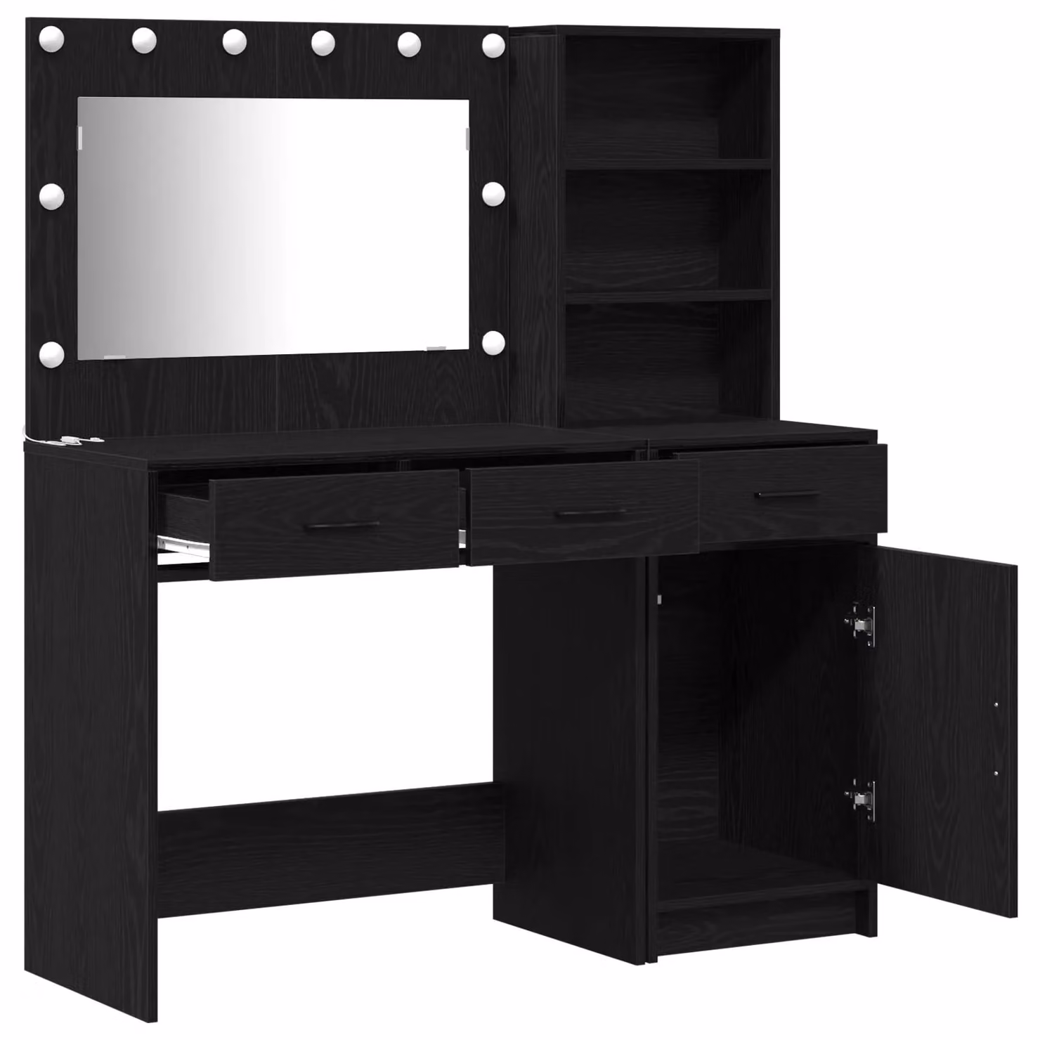 Berkfield Home 2 Piece Modern Hollywood LED Dressing Table Set in Matt Black MDF – 3