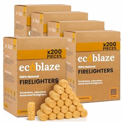 Ecoblaze 1000 Natural Firelighters, 5 x 200 Box, Odourless Wood Starters for Log Burners, Fire Pits and BBQs – 1