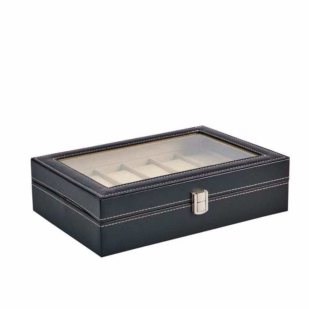 FLAVORA 12-Grid PU Leather Watch Display and Collection Storage Case in Black – 3