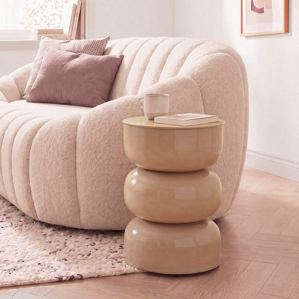 CALICOSY ELLA Lacquered Metal Side Table, Beige, H 50 cm x W 36 cm x D 36 cm – 2