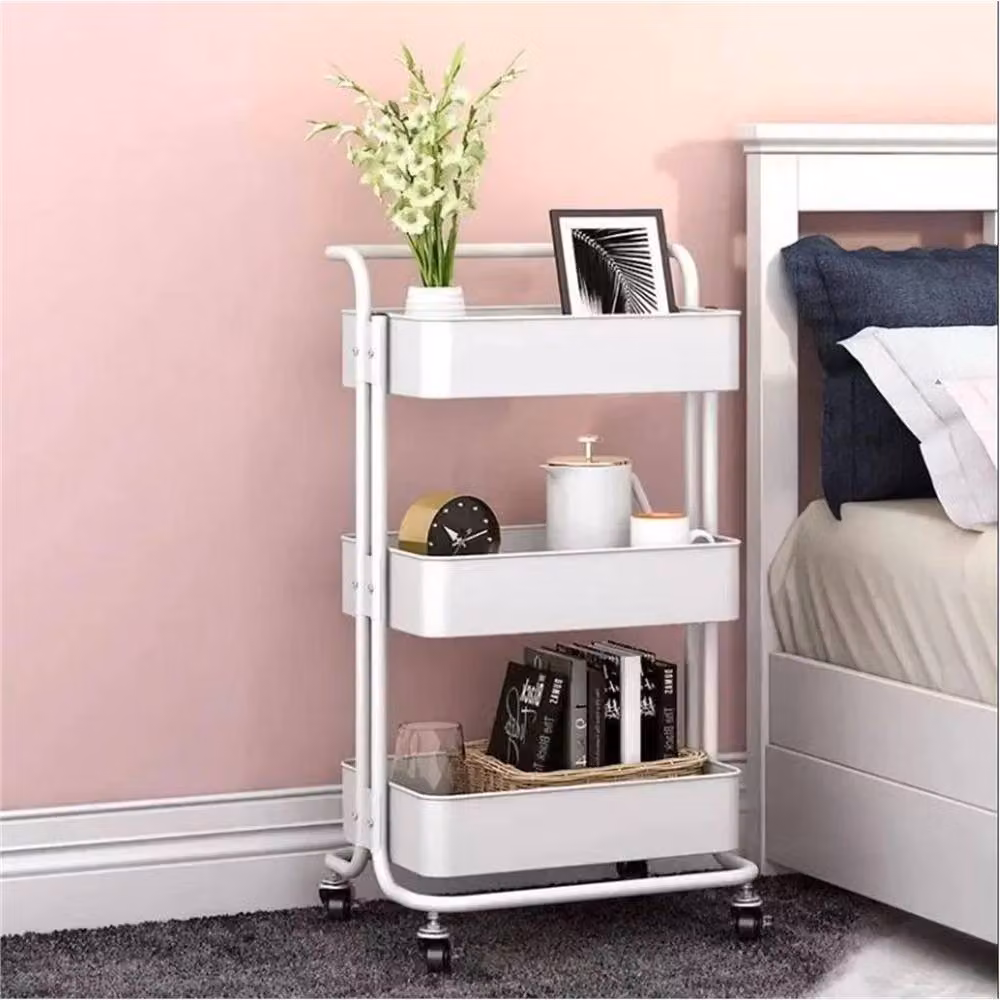 Ventryn White 3-Tier Metal Makeup and Cleaning Storage Trolley on Wheels – 2