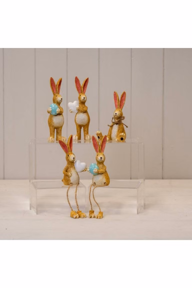 KDMD Natural Standing Rabbit Ornament with White Heart in Brown