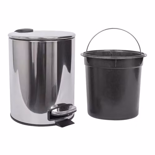 Harbour Housewares Pack of 2 Silver Stainless Steel Round Pedal Bins with Removable Inner Bucket, 5L – 3