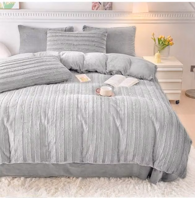 Living and Home White Striped Textured Duvet Cover and Pillowcase Set, Small Double, 120 x 200 cm