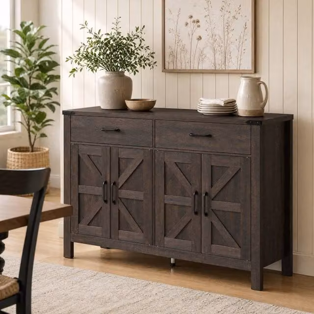 STILVORA Rustic Brown Sideboard with Adjustable Shelves in Dark Brown