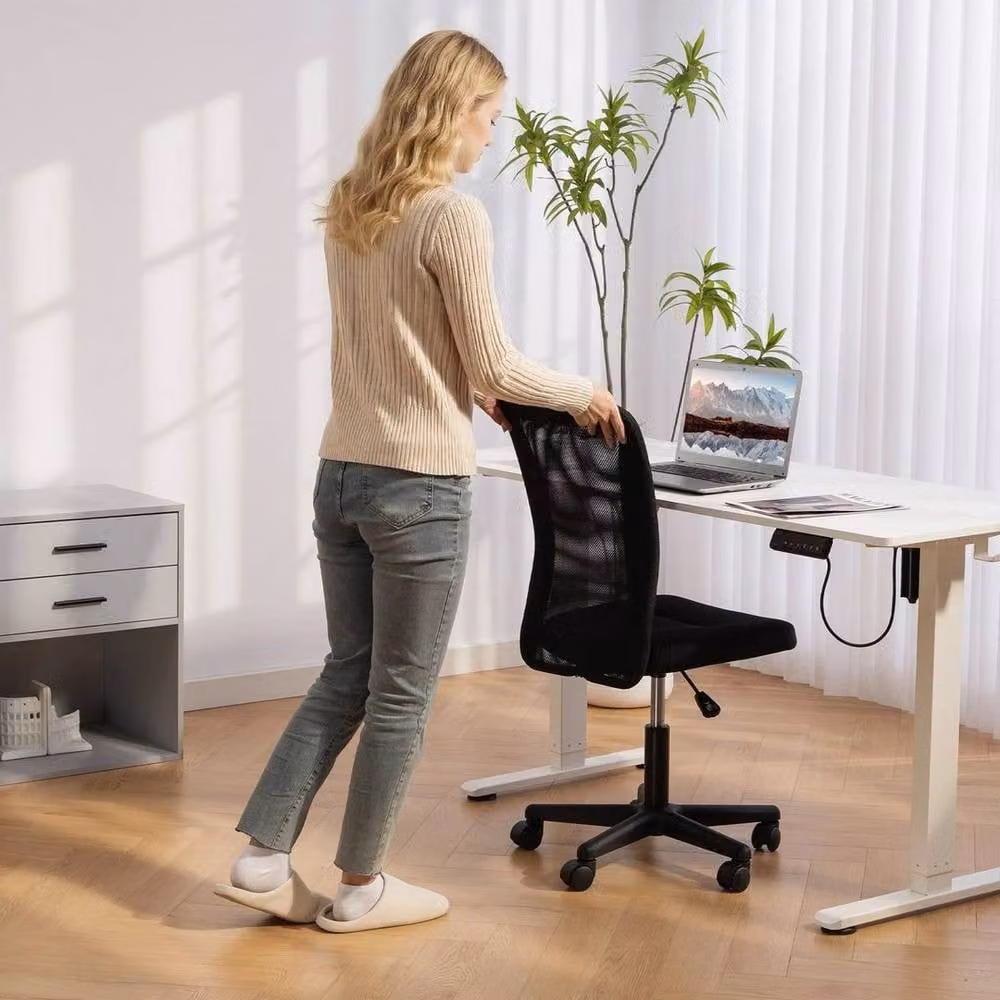 FORGEVIO Black Fabric Armless Swivel Task Chair for Home Office – 4
