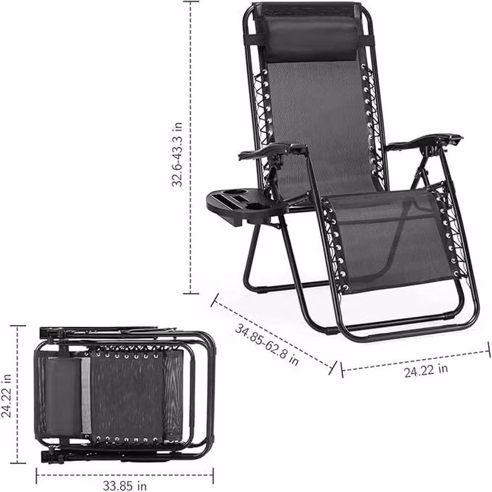 NESTLUNE Single Zero Gravity Reclining Sun Lounger in Black with Adjustable Headrest and Textilene Fabric – 4