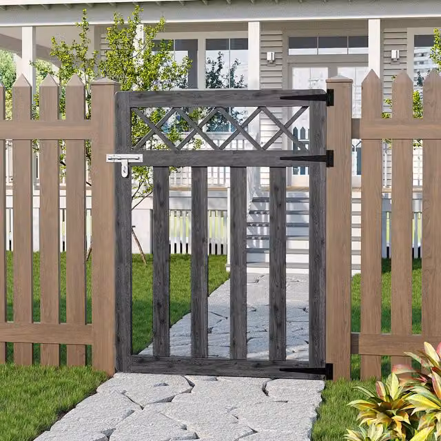 Darphe Wooden Garden Gate with Top Trellis in Grey, W: 90 cm, H: 120 cm