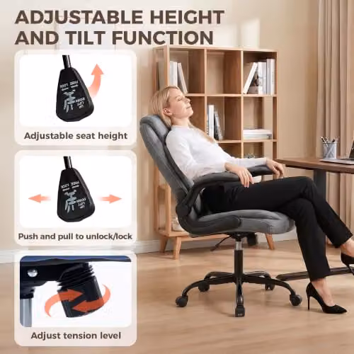 HOMCOM Modern Grey Fabric Task Chair with Swivel and Armrests for Home Office – 5