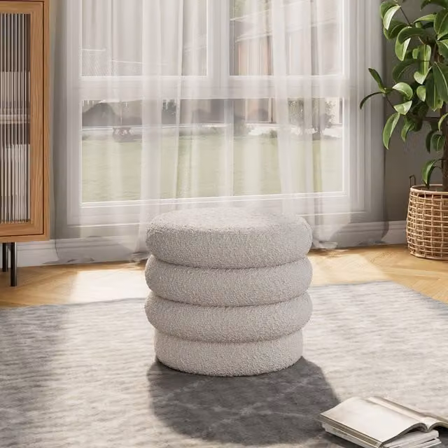 Lifeideas Cake-Style Bouclé Storage Ottoman in Beige
