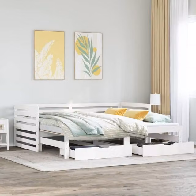 Berkfield Home White Solid Wood Daybed with Drawers, W/D/H: 90 x 200 cm