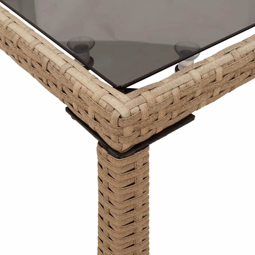 Berkfield Home Modern Poly Rattan Garden Table with Glass Top, Beige, W/D/H: 115 x 54 x 74 cm – 4