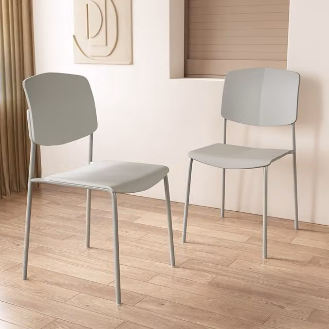 Core Products Pair of Academy Stackable Kitchen Chairs with Plastic Seat and Back and Metal Legs in Grey