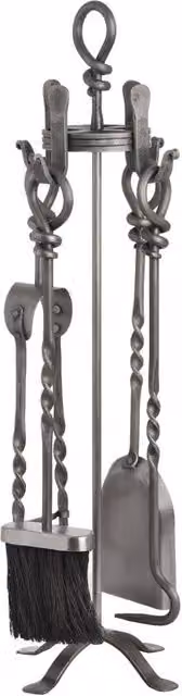 KDMD Hand-Turned Loop Top Fireplace Tool Set in Silver Pewter – 1
