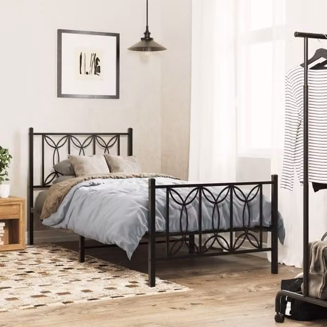 Berkfield Home Metal Bed Frame with Footboard, Black, W: 75 cm, L: 190 cm – 1