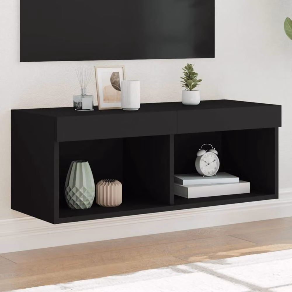 Berkfield Home Modern Black TV Cabinet with LED Lights, W/D/H: 80 x 30 x 30 cm – 1