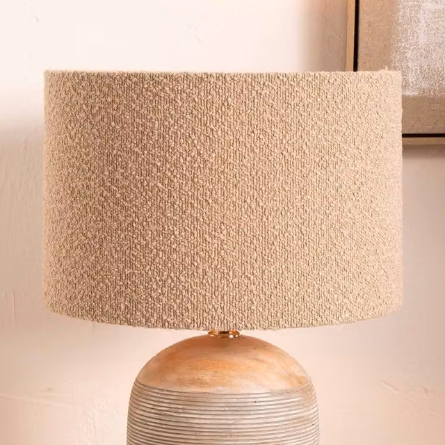 Ruma Beige Boucle Cylinder Lamp Shade for Table Lamps, Diameter: 35.56 cm – 1