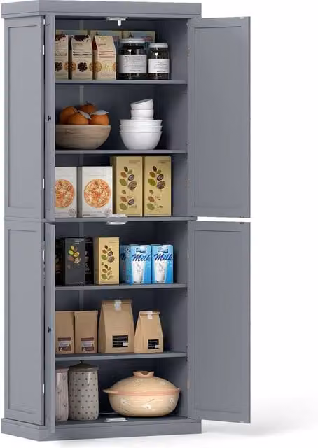 Costway 4 Door Kitchen Pantry Buffet Cabinet in Grey