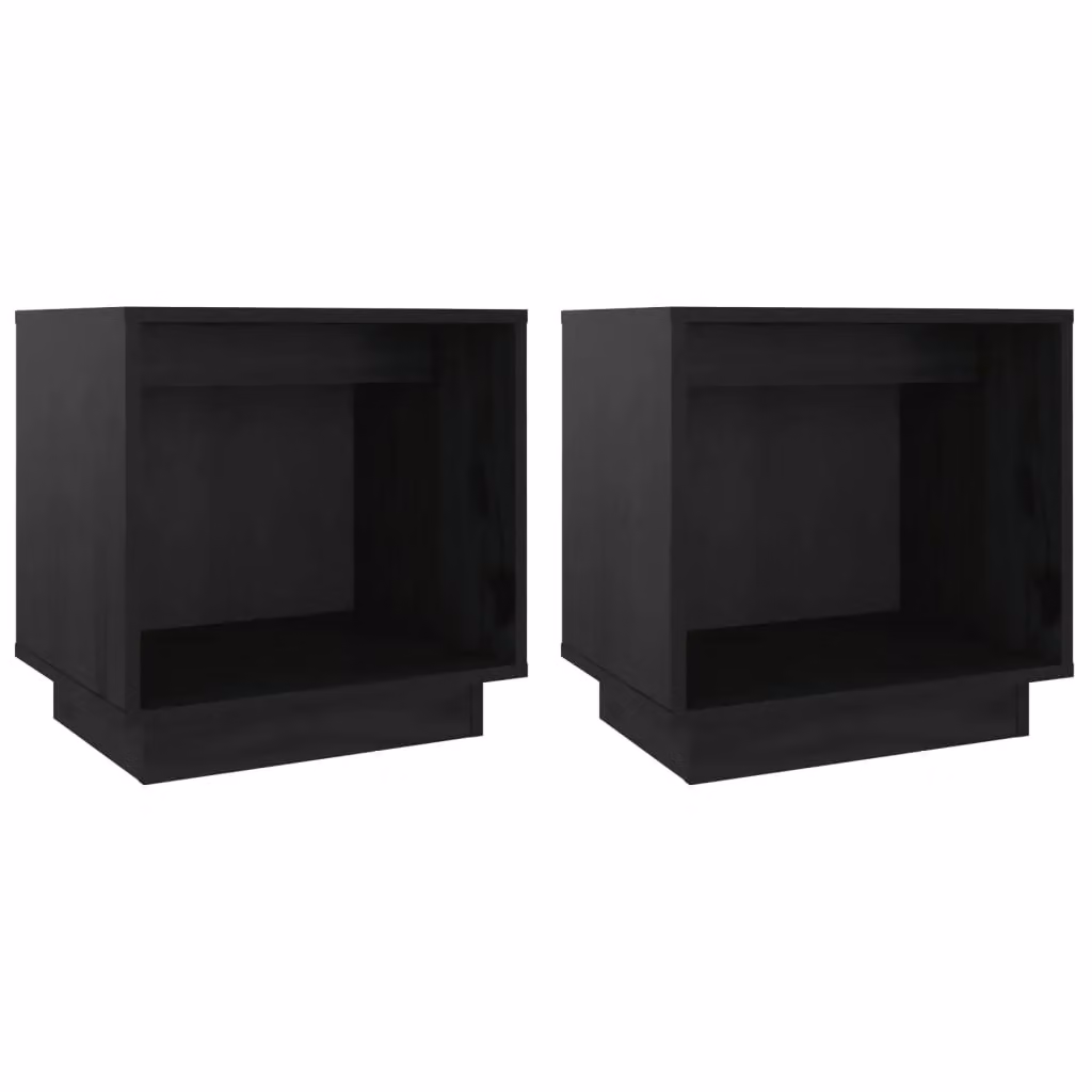 Berkfield Home Set of 2 Black Solid Pine Wood Bedside Cabinets W/D/H: 40 x 30 x 40 cm – 2