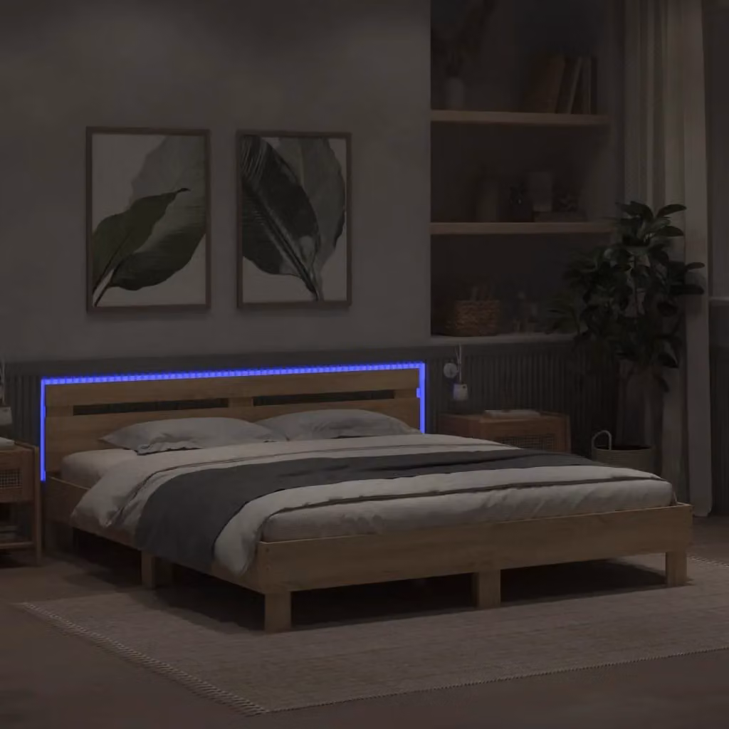 Berkfield Home Super King Bed Frame in Sonoma Oak Brown with LED Under-Bed Lighting and USB Charging Port, W/D/H: 180 x 200 cm – 3