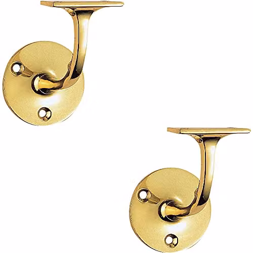 Loops 2 Pack Lightweight Wall Mounted Handrail Bannister Brackets in Polished Brass with 7.2 cm Projection
