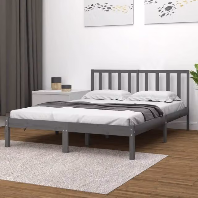 Berkfield Home Grey Solid Wood Pine Bed Frame W/D/H: 200 x 200 cm