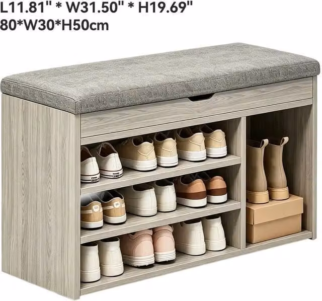 EONLION Grey Upholstered Shoe Bench and Storage Rack Organiser, Width: 100 cm – 1