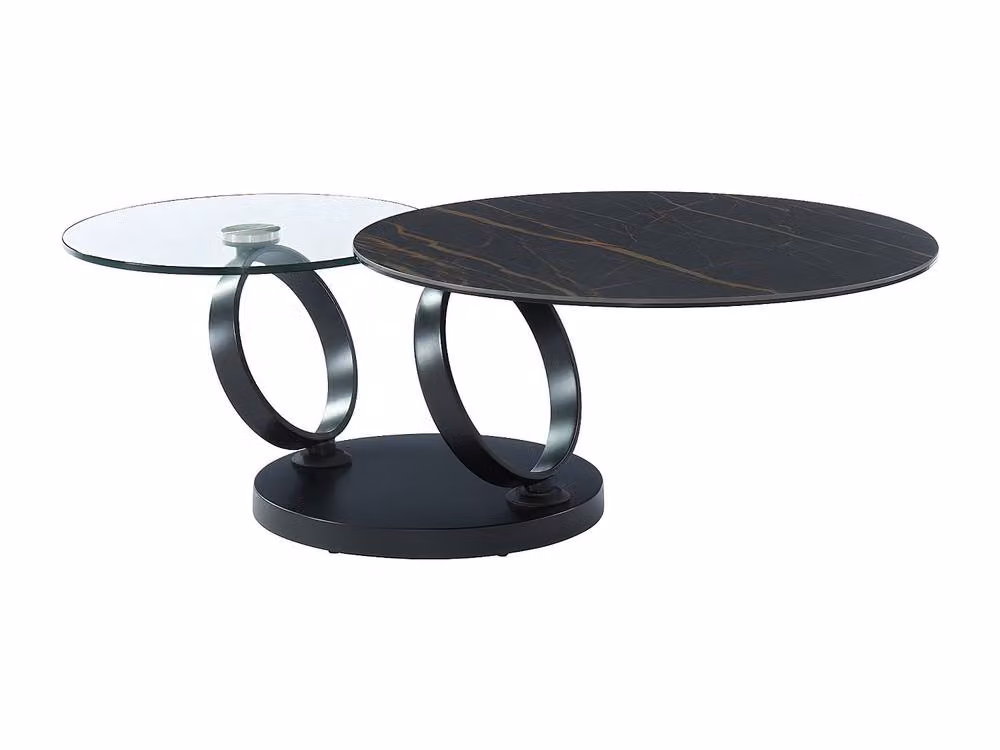 Vente-unique Modern Round Coffee Table with Rotating Ceramic and Transparent Glass Trays in Black – 4