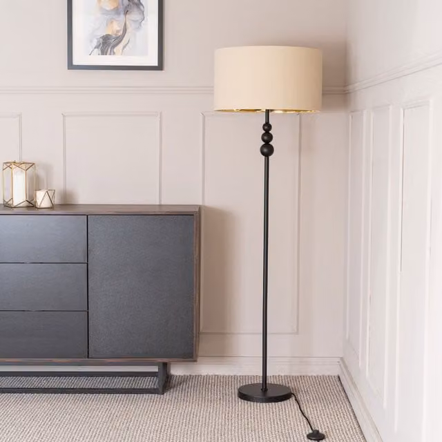 Marissa Stacked Ball Floor Lamp with Metallic Shade in Beige and Gold/Brass