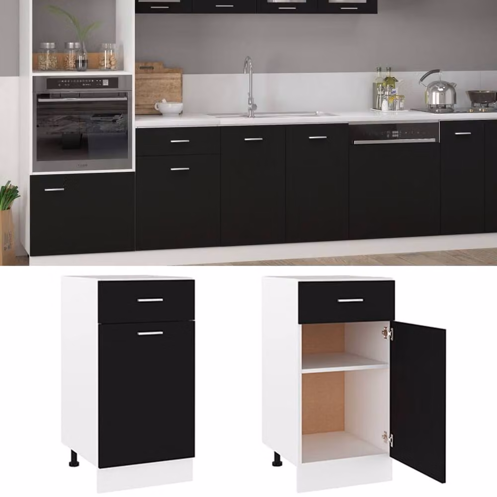 Berkfield Home Black Modern Freestanding Drawer Bottom Cabinet with Castors, W/D/H: 40 x 46 x 81.5 cm – 2