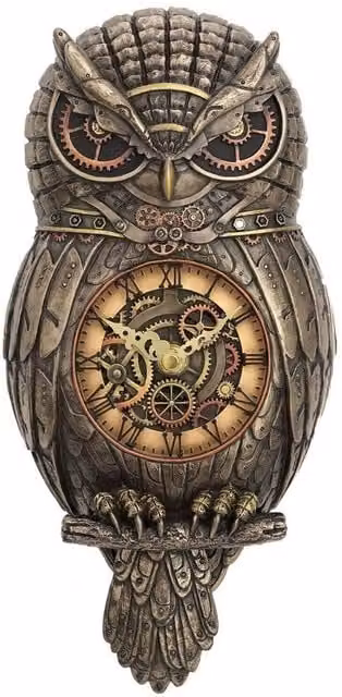 Nemesis Now Chronology Wisdom Steampunk Owl Analog Wall Clock in Brown and Bronze, Diameter: 31.5 cm