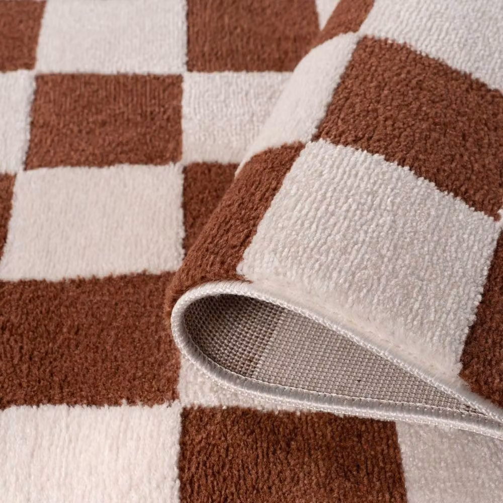 THE RUGS Loft Checkered Soft Pile Area Rug, Terracotta, W: 80 cm x L: 150 cm – 5