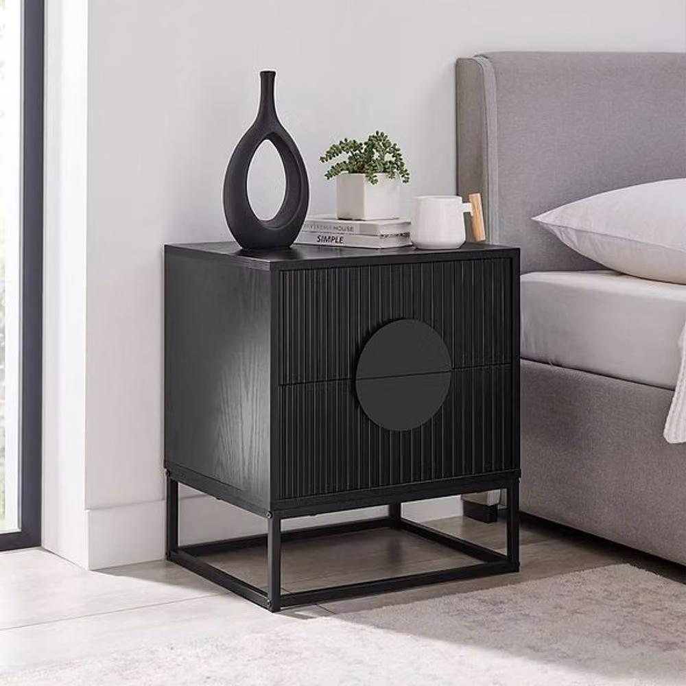 Moderna MMT Fluted 2-Door Storage Cabinet in Black with Adjustable Shelf and Steel Legs – 5