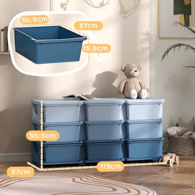 HOMCOM 3 Tier Kids Storage Chest with Drawers in Blue