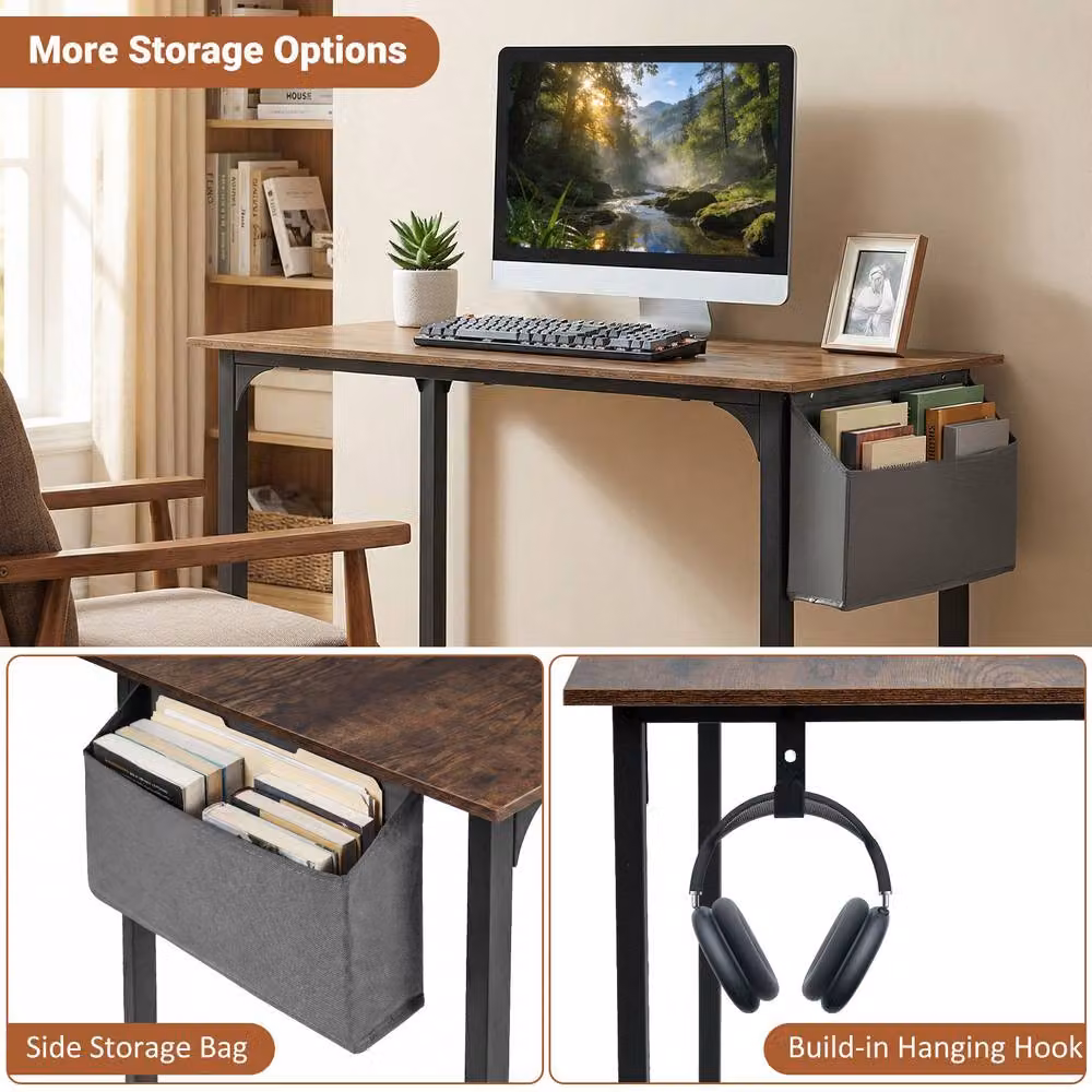 Gymax Small Computer Writing Desk with Storage Bag in Brown – 4