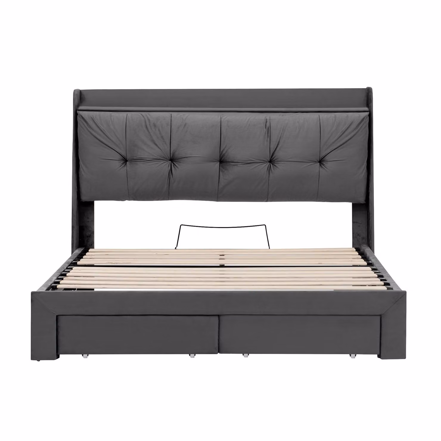 Aosom UK 5ft King Ottoman Bed Frame with Two Drawers and Side Pockets, Grey Velvet Upholstered Headboard, W/D/H: 155 x 213 x 111 cm – 2