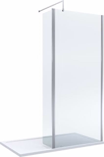 Balterley 8mm Glass Walk-In Wetroom Screen and Return with Tray, Silver and Chrome, W: 140 cm, D: 90 cm
