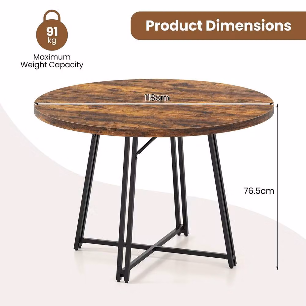 VOGREX Brown Round Wood Dining Table, Diameter: 118 cm, Height: 76.5 cm – 2