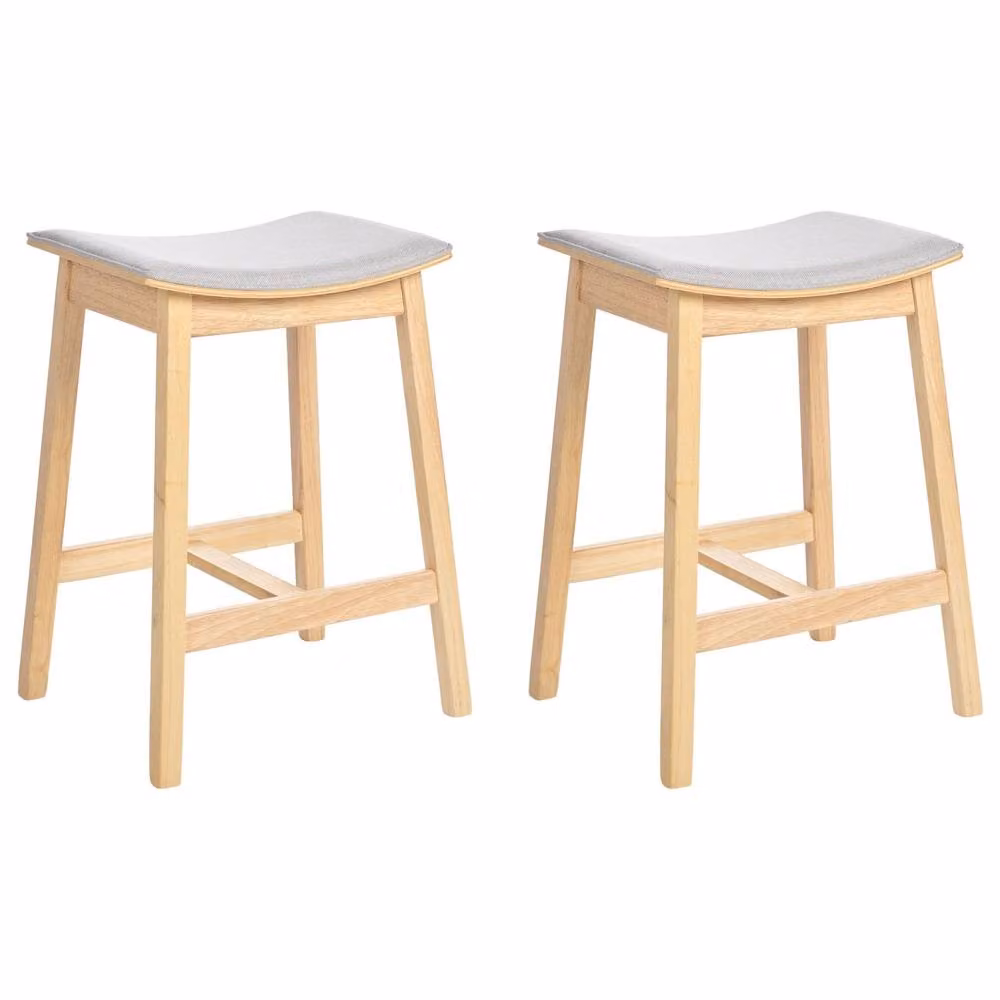 Wyld and Coco Set of 2 Grey Rubberwood Bar Chairs with Upholstered Fabric Seats – 2