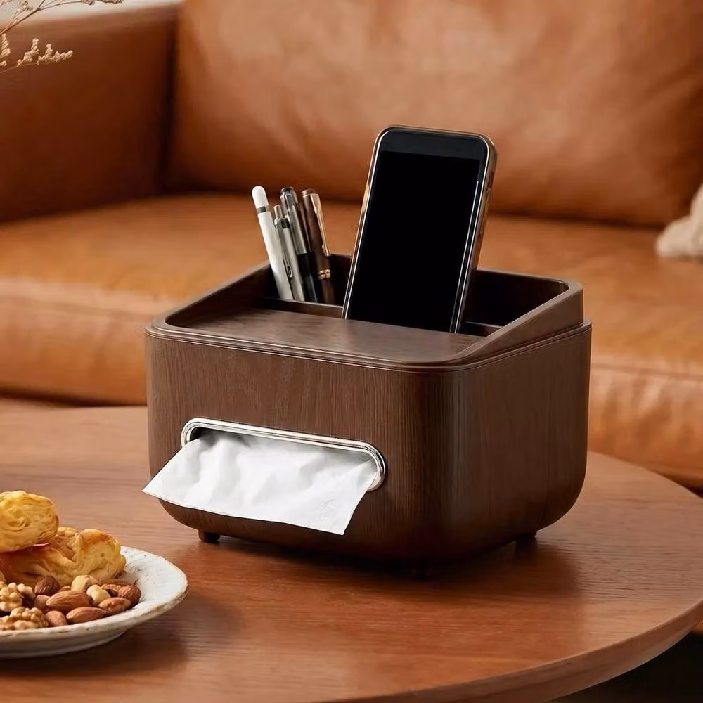 KORVIXA Solid Wood Retro Freestanding Tissue Box in Brown – 3