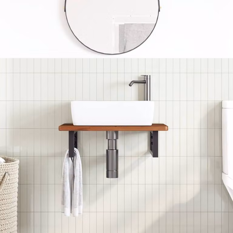 Berkfield Home Wall Mounted Basin Shelf in Brown Oak and Steel