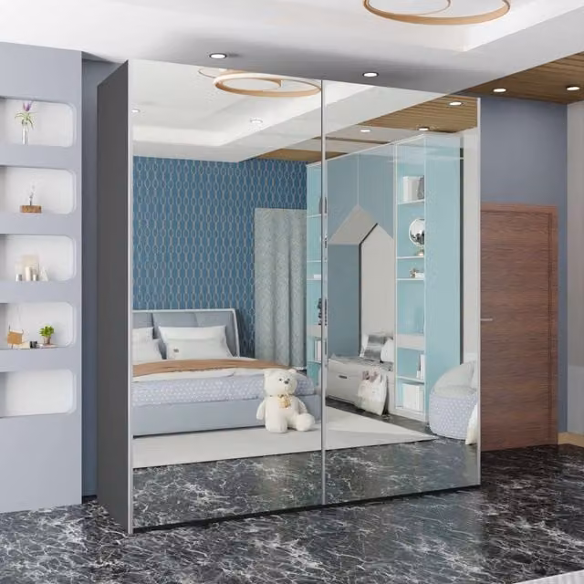 Sliding Wardrobes 4U Modern Double Door Sliding Wardrobe in Grey, W: 150 cm, H: 217 cm, D: 62 cm