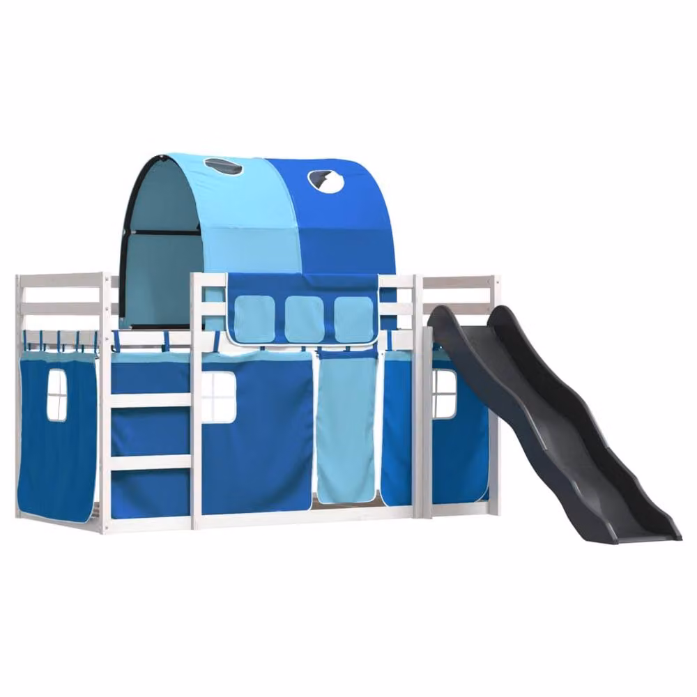 Berkfield Home Childrens Bunk Bed with Slide and Curtains in Blue, Solid Pine Wood, W/D/H: 90 x 200 cm – 3
