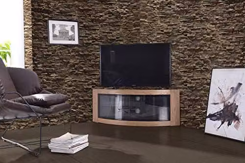 Centurion Supports PANGEA Oak Beam-Thru Curved Tru-Corner TV Cabinet for 32-55 inch Screens, W/D/H: 118 x 45 x 45 cm