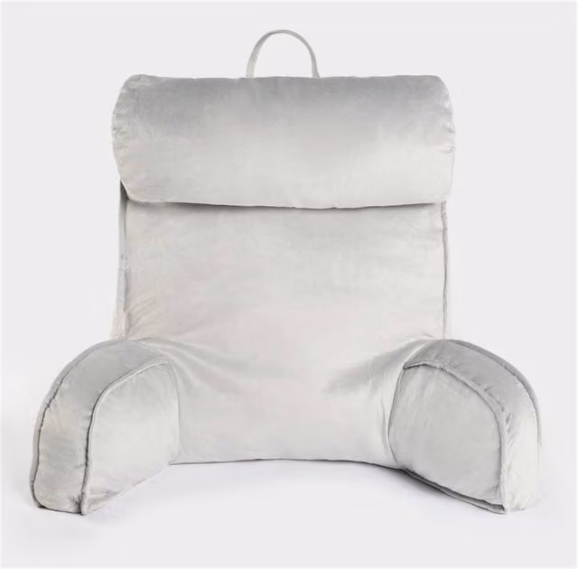 VOGREX Silver Plush Contoured Wedge Lumbar Support Reading Pillow with Arms for Adults