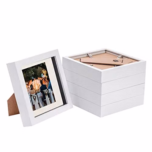 Nicola Spring 5 Piece Square 3D Shadow Box Photo Frame Set in White with Glass Aperture – 1
