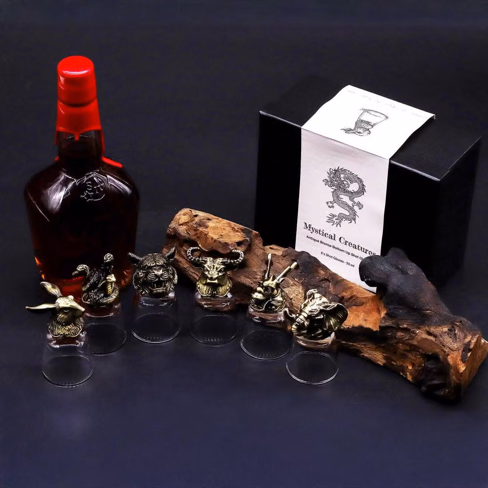 Serenityy Mystical Creatures Shot Glass Gift Set of 6, Antique Bronze and Transparent, 50ml per glass – 3