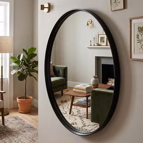 DEENZ Round Black Wall Mirror with Minimalist Aluminium Frame, Diameter: 50 cm – 2